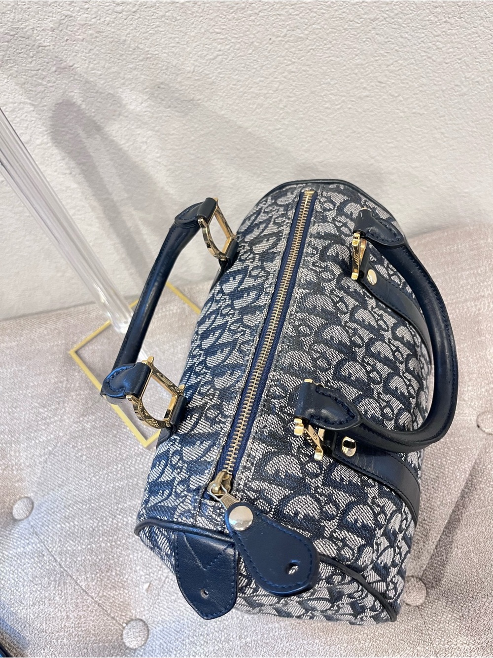 CHRISTIAN DIOR VINTAGE NAVY BLUE TROTTER CANVAS & MATCHING WALLET - Picture 15 of 16